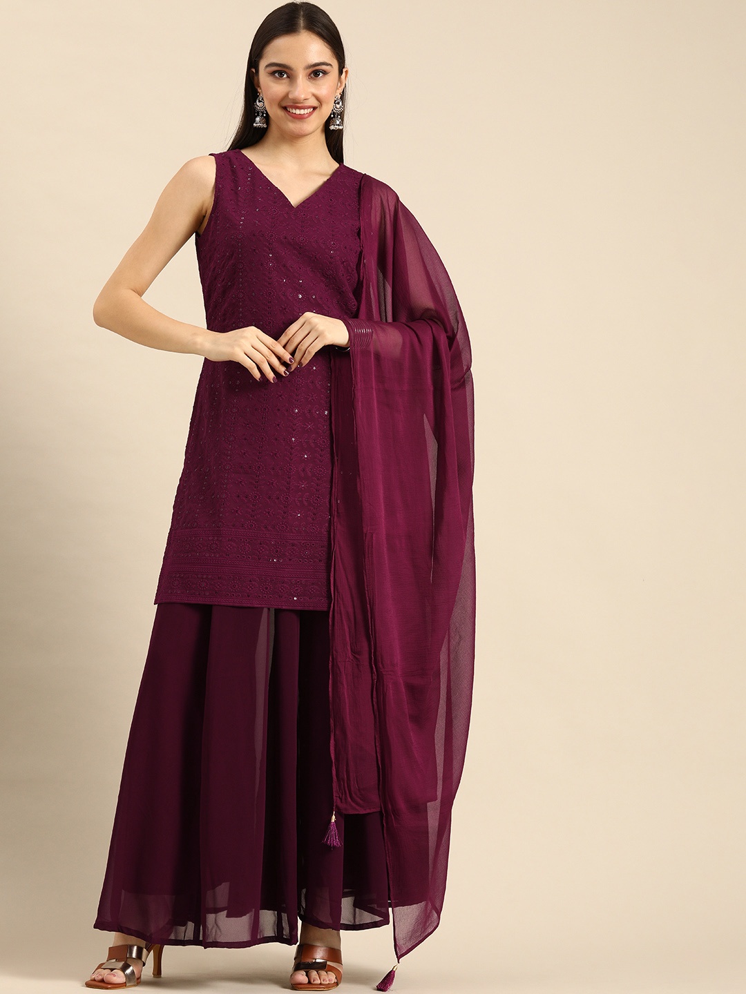 Anouk Women Magenta Ethnic Motifs Embroidered Sequinned Kurta with Palazzos & Dupatta
Anouk Women Magenta Ethnic Motifs Embroidered Sequinned Kurta with Palazzos & Dupatta