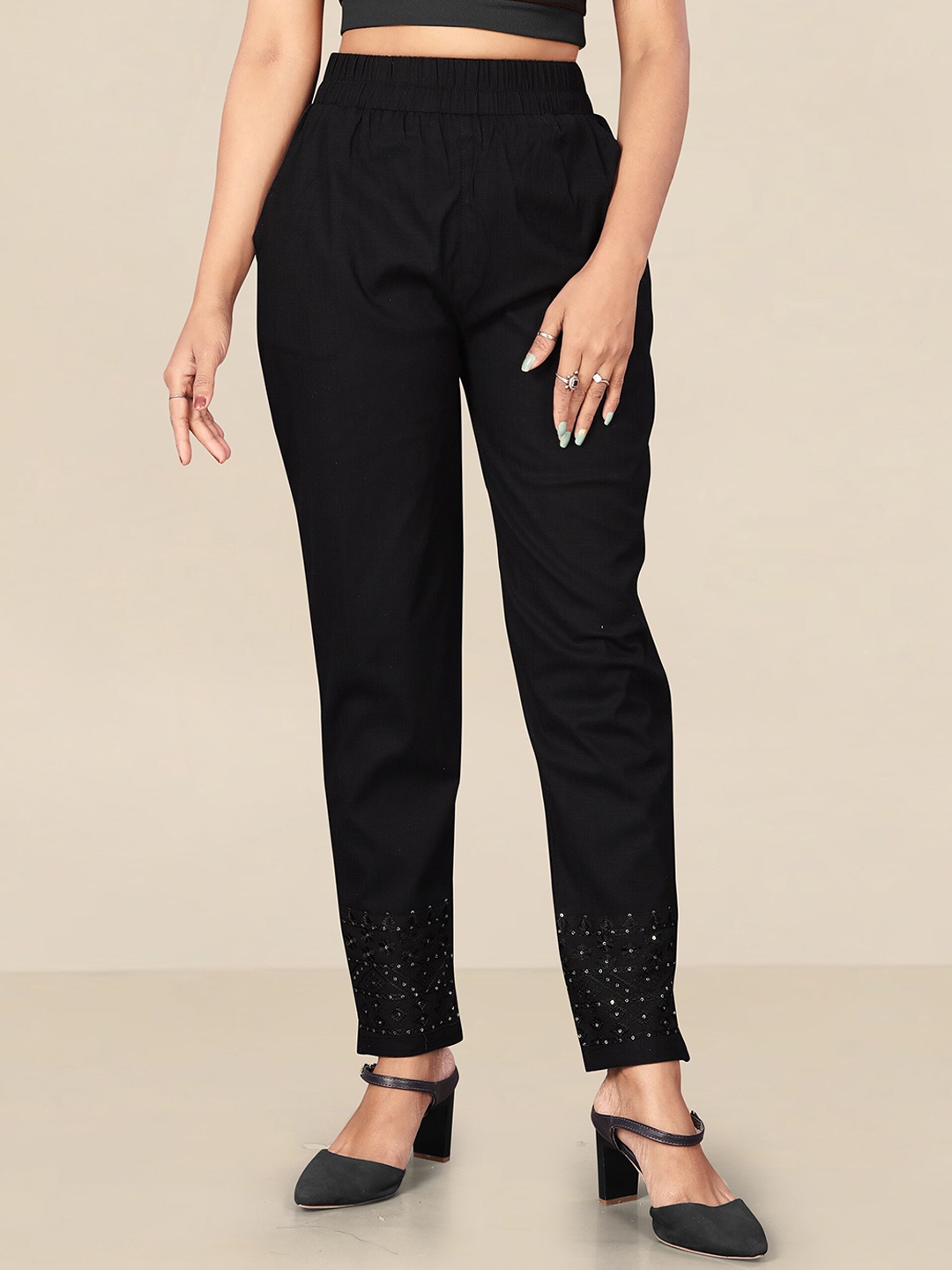 UNITED LIBERTY Women Black Lycra Stretchable Trouser
