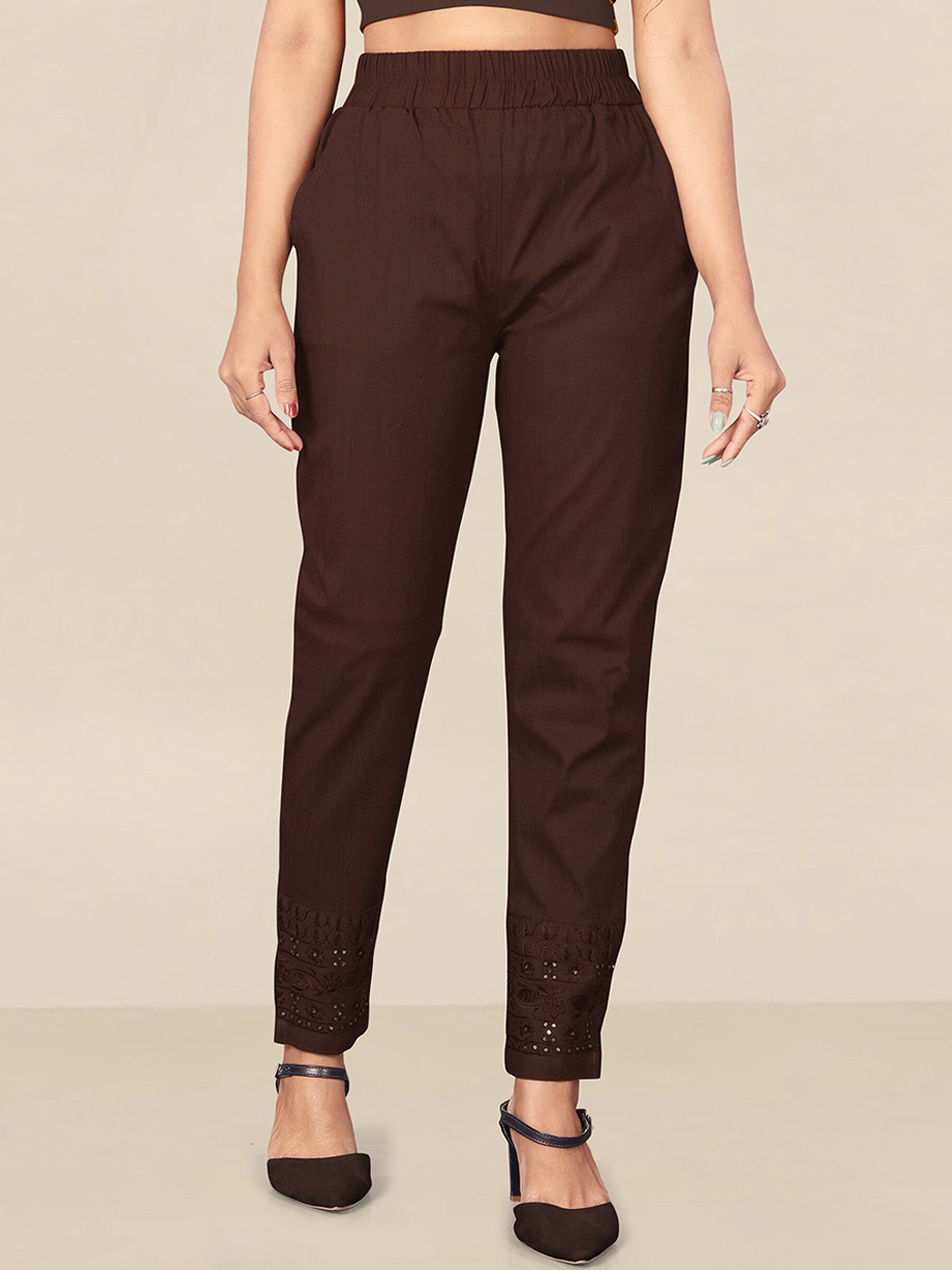 UNITED LIBERTY Women Brown Lycra Stretchable Trouser