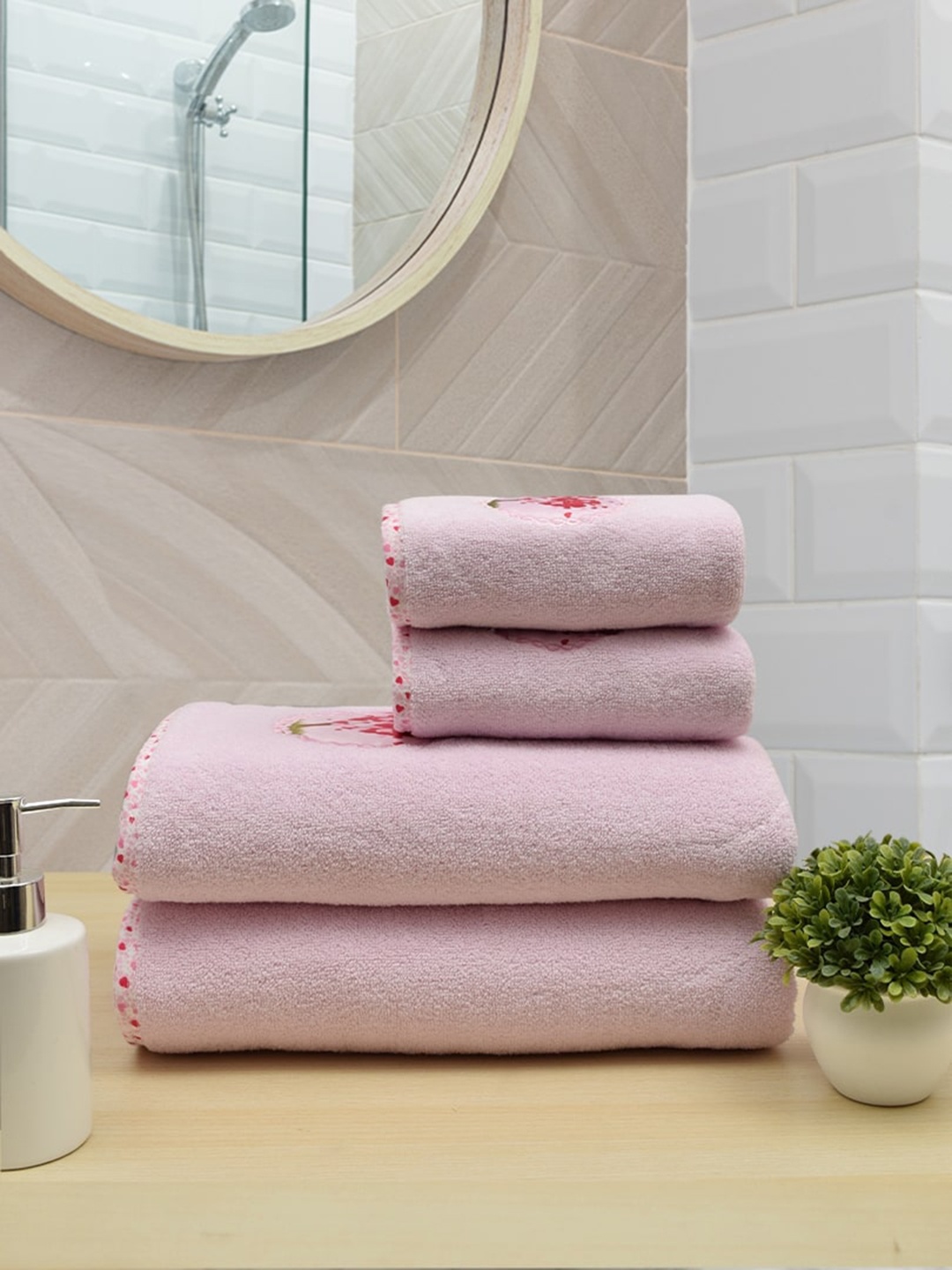 RANGOLI Pack Of 4 Pink Solid 550 GSM Pure Cotton Bath Towels