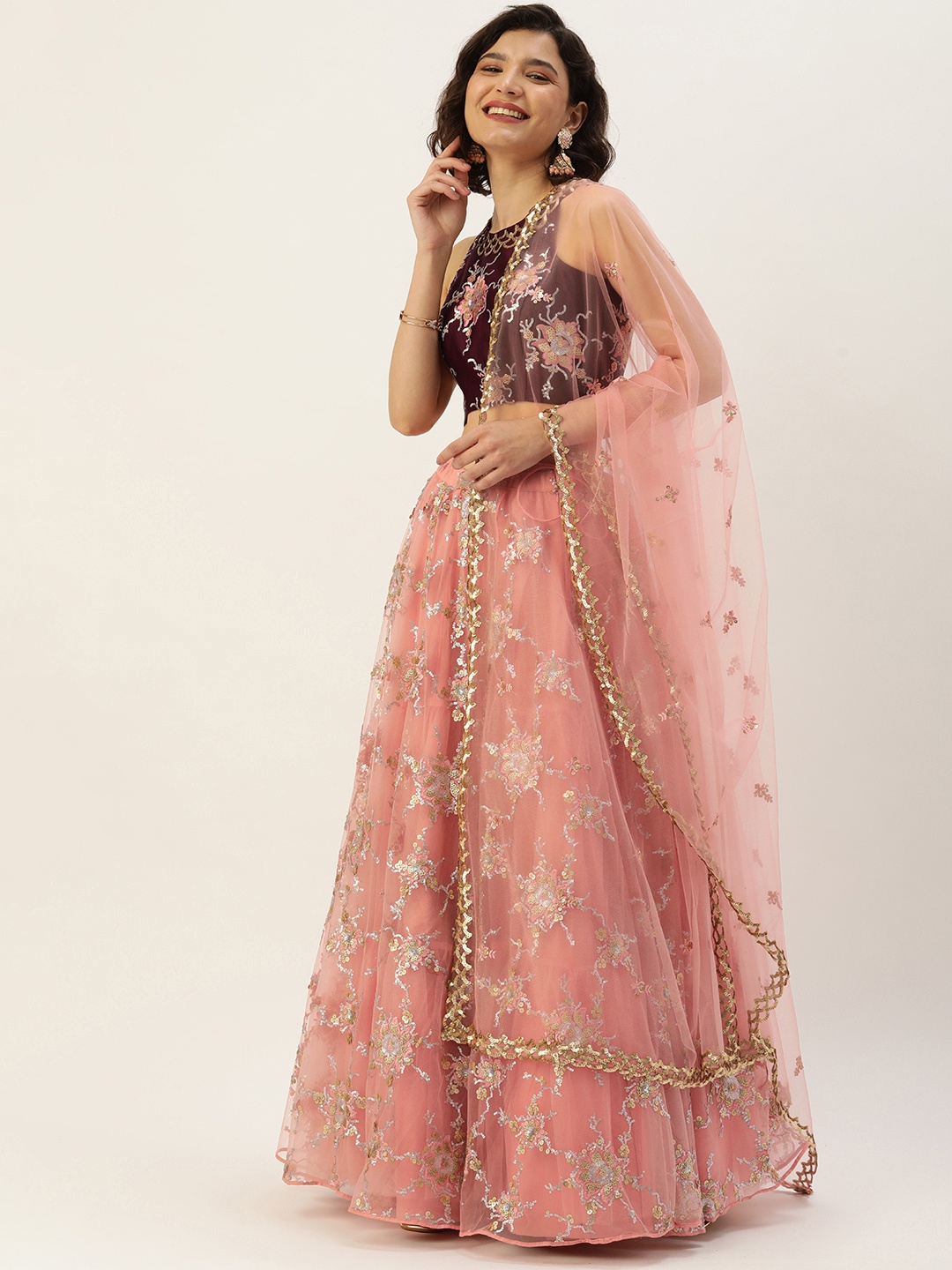 panchhi Pink & Gold Sequinned Semi-Stitched Lehenga & Unstitched Blouse With Dupatta
panchhi Pink & Gold Sequinned Semi-Stitched Lehenga & Unstitched Blouse With Dupatta