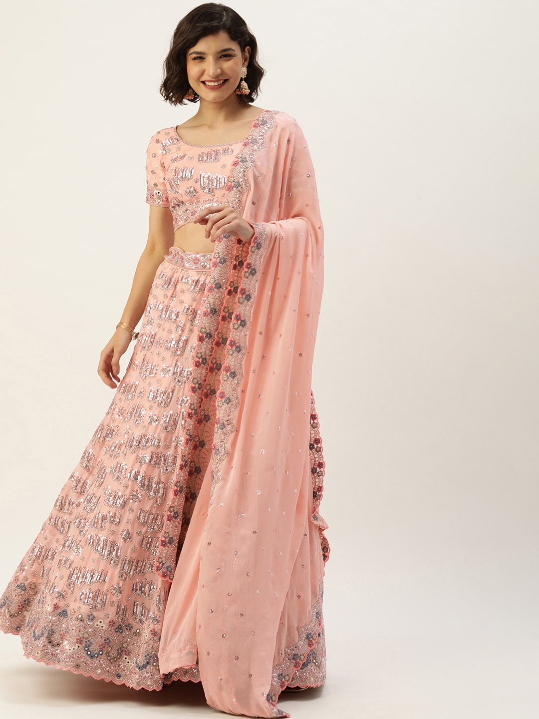 panchhi Peach-Coloured Zarkan Sequinned Semi-Stitched Lehenga & Unstitched Blouse Dupatta
panchhi Peach-Coloured Zarkan Sequinned Semi-Stitched Lehenga & Unstitched Blouse Dupatta