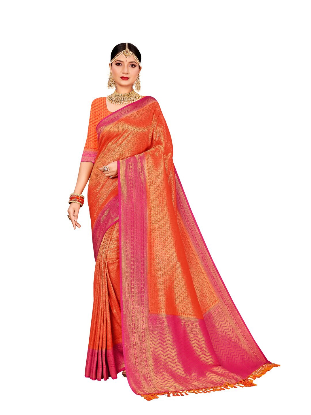 Vardha Orange & Pink Woven Design Zari Art Silk Saree