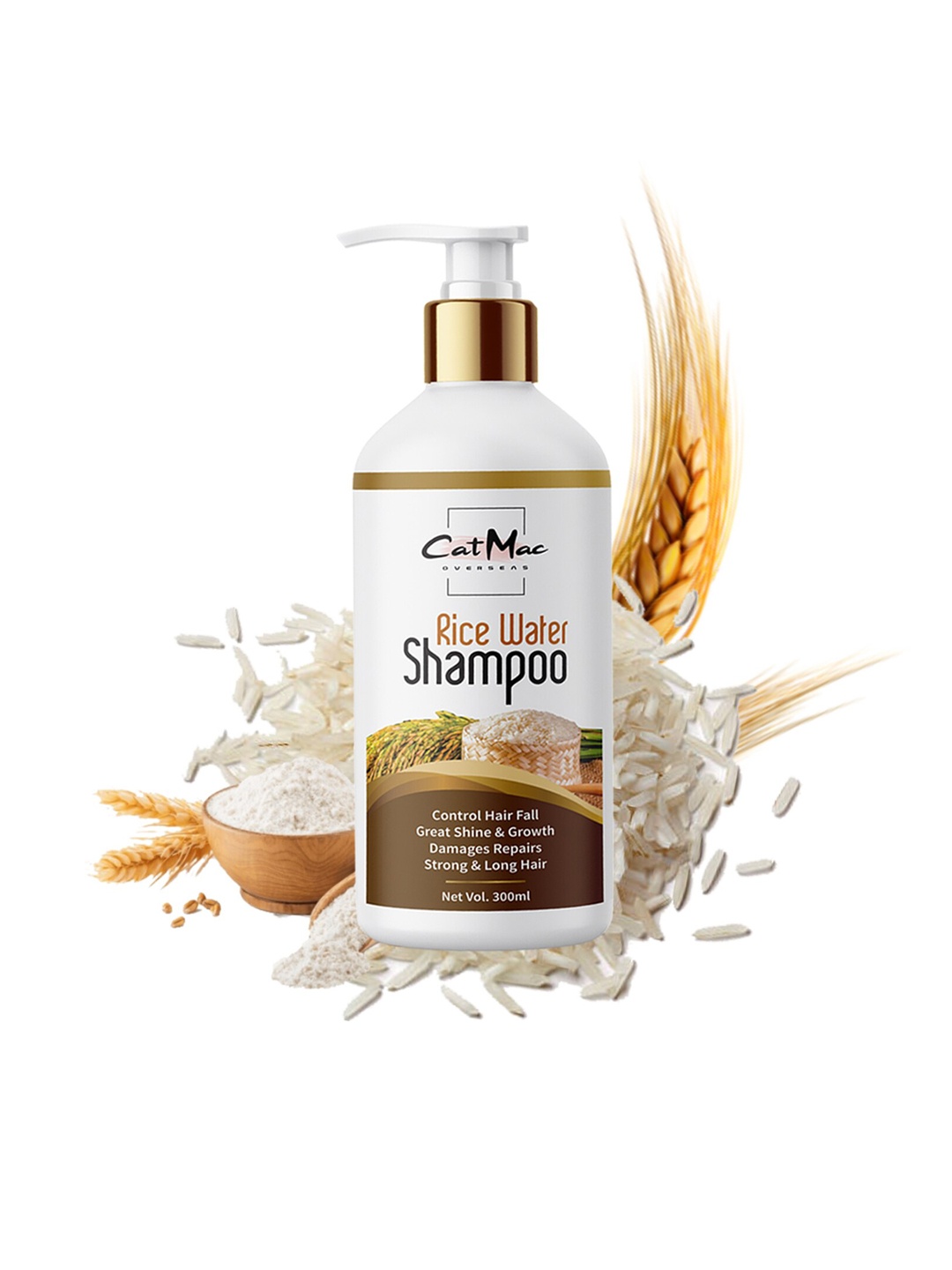 CatMac Rice Water Hair Shampoo for Hair Fall Control - 300 ml, White