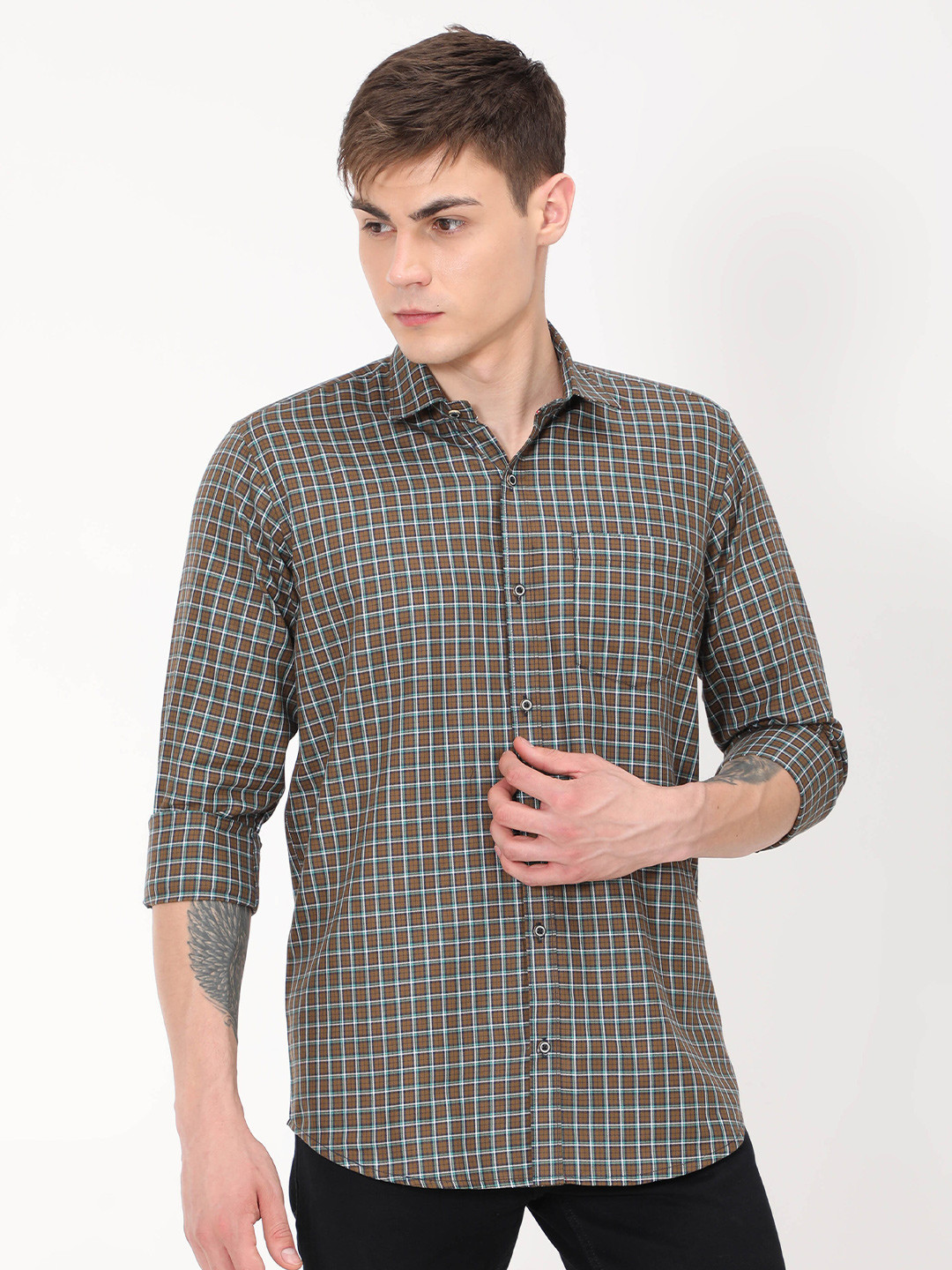 PLATYPUSS Men Olive Green Checked Cotton Modern Casual Shirt
PLATYPUSS Men Olive Green Checked Cotton Modern Casual Shirt