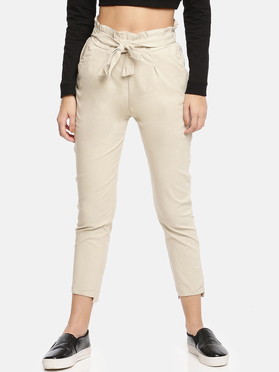 GOLDSTROMS Women Beige Cotton Trousers
