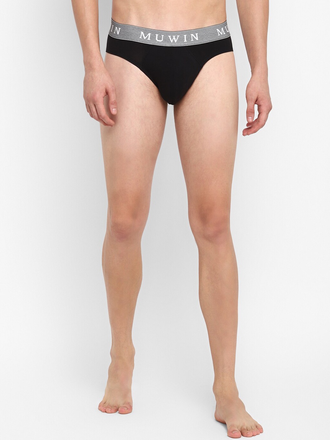MUWIN Men Black Solid Basic Brief- STRIPEBRIEFCARBON(S)-PO3