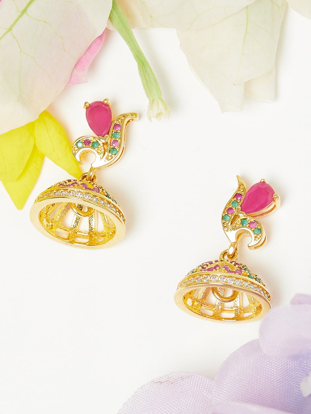 Voylla Gold-Toned Contemporary Jhumkas Earrings