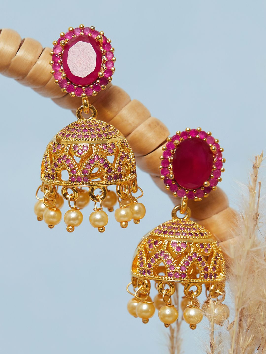 Voylla Gold-Toned Contemporary Jhumkas Earrings