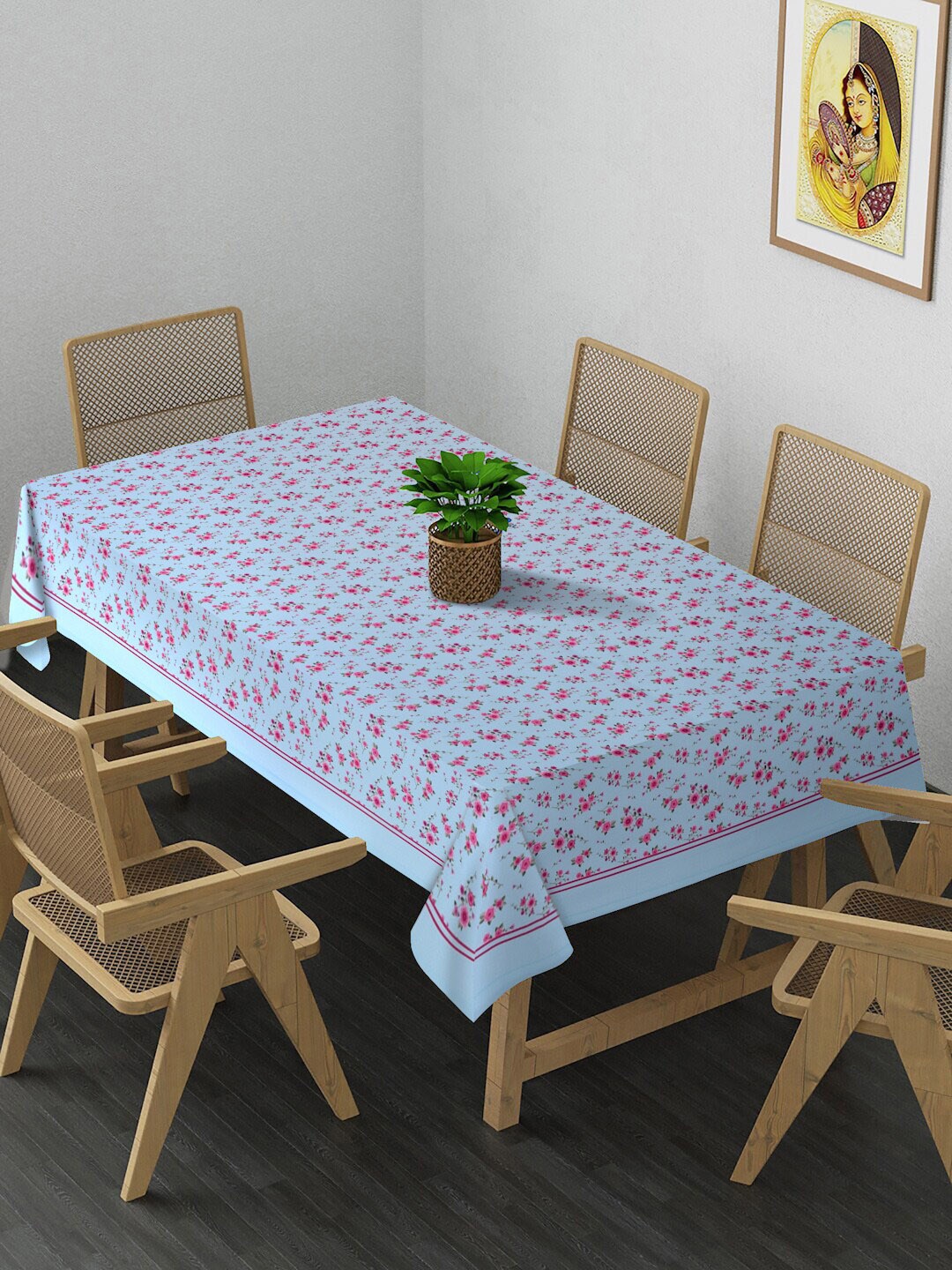 Alina decor Blue & Pink Floral 4 Seater Table Covers