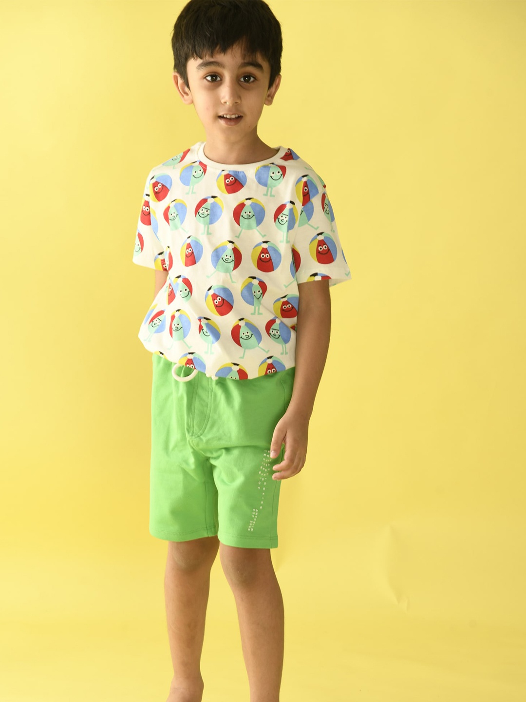 Anthrilo Boys Off-White & Green Printed Pure Cotton Night Suit
