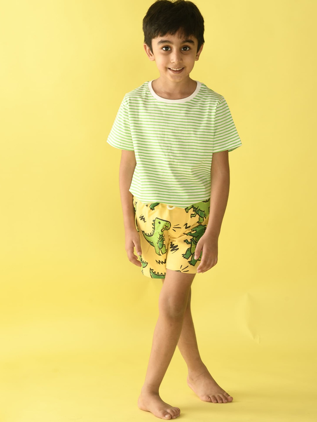 Anthrilo Boys Green & Yellow Printed T-shirt with Shorts