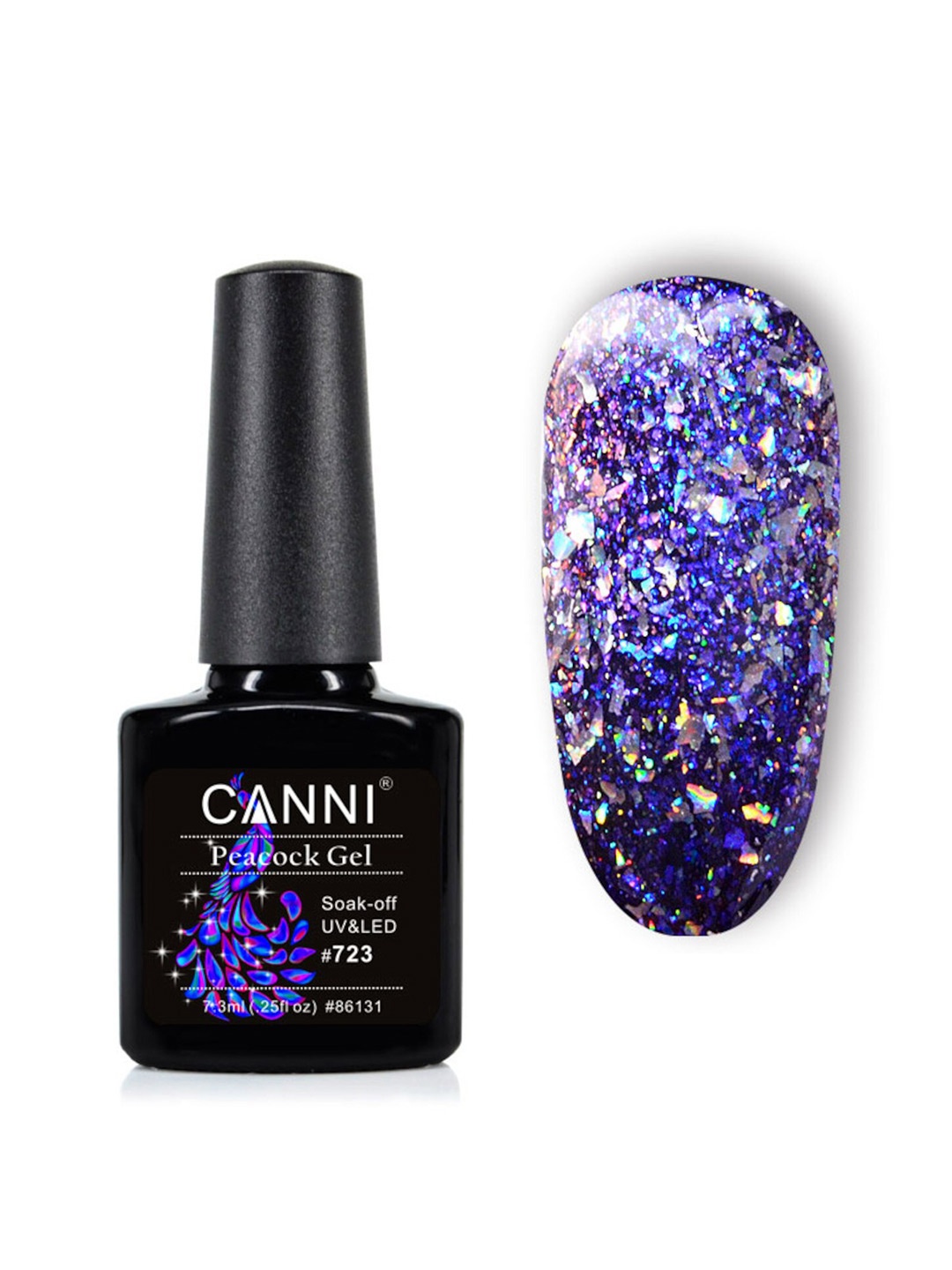 CANNI Peacock Super-Shinning Glitter UV-LED Soak-Off Gel Nail Polish - Shade 723, Blue
CANNI Peacock Super-Shinning Glitter UV-LED Soak-Off Gel Nail Polish - Shade 723, Blue