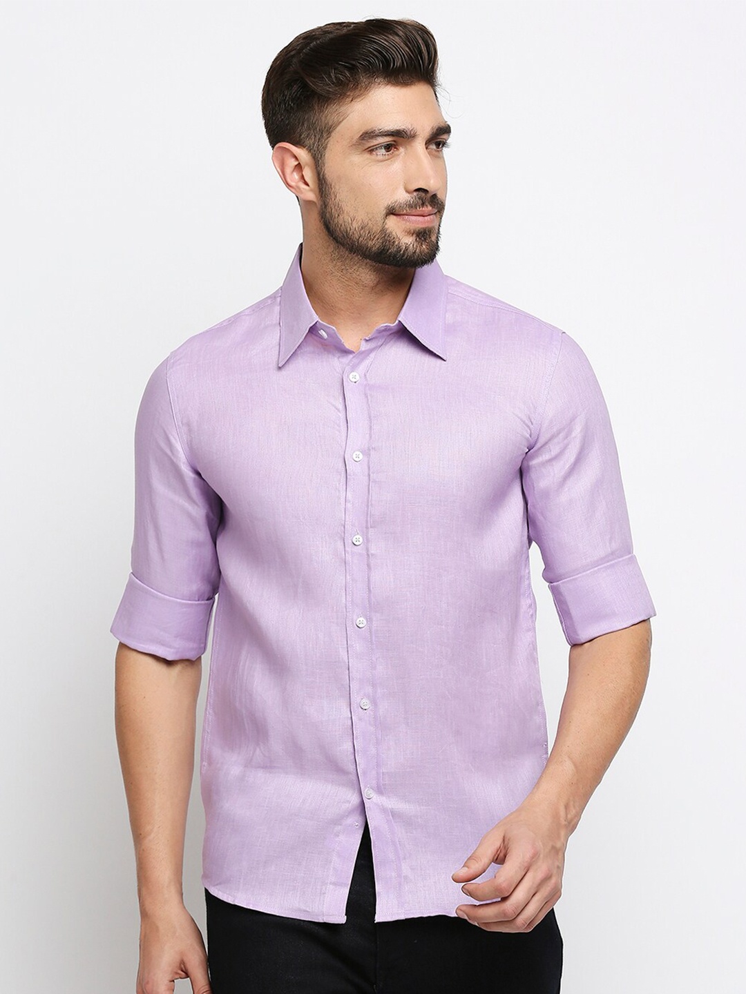 MOD ECRU Men Lavender Straight Slim Fit Pure Cotton Casual Shirt