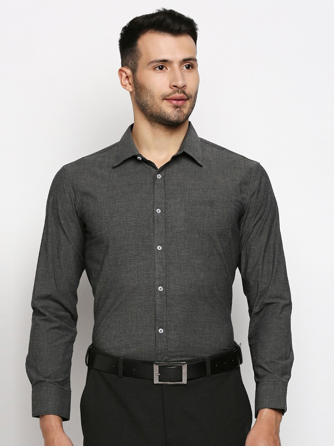 MOD ECRU Men Black Cotton Straight Slim Fit Formal Shirt