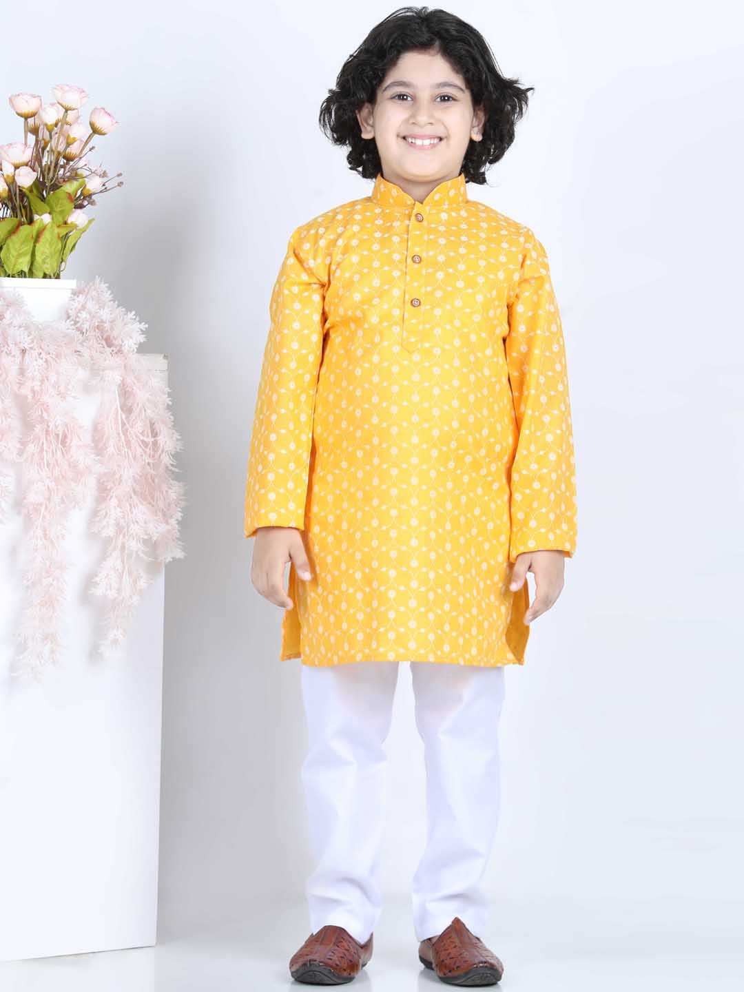 Kidling Boys Yellow Floral Printed Kurta with Pyjamas