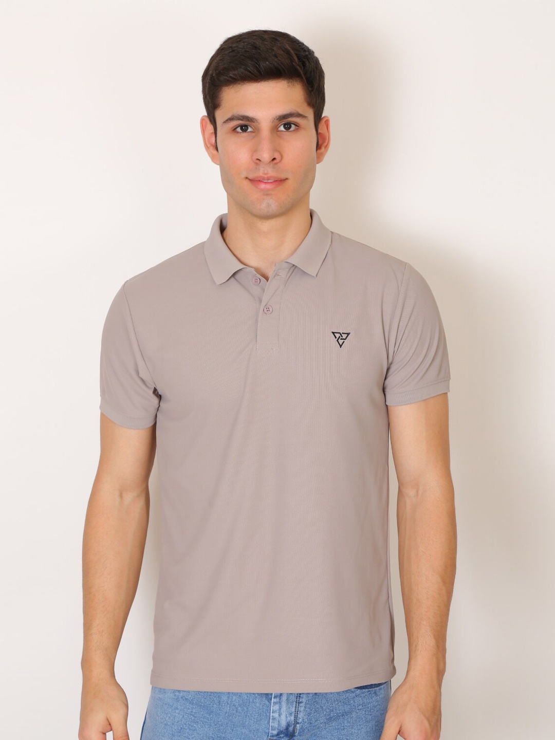VSQUARED2 Men Grey Polo Collar Slim Fit T-shirt