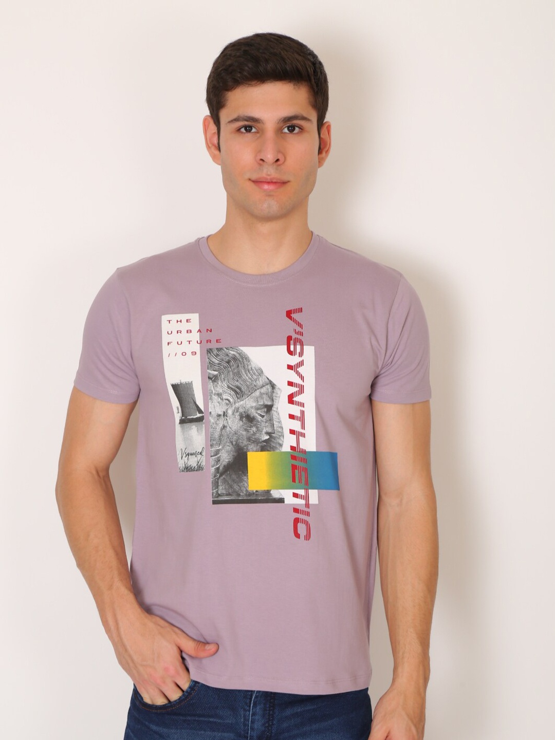 VSQUARED2 Men Purple Printed Slim Fit T-shirt