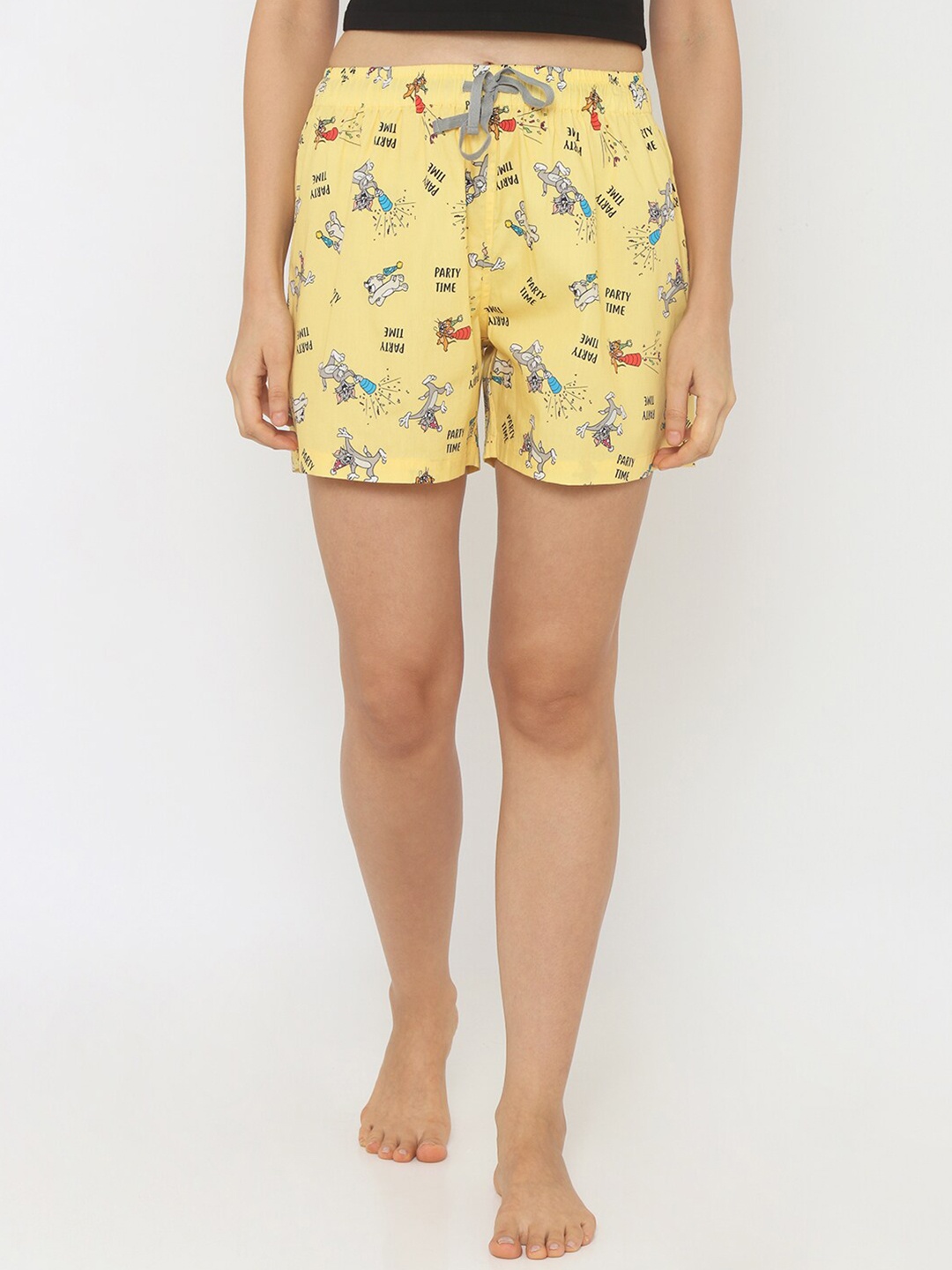 Smugglerz Women Yellow & Grey Printed Lounge Shorts