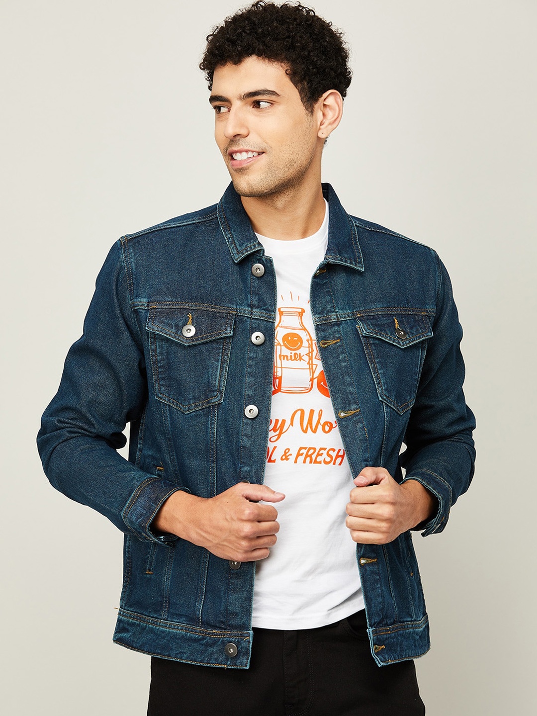 Forca by Lifestyle Men Blue Solid Denim Jacket