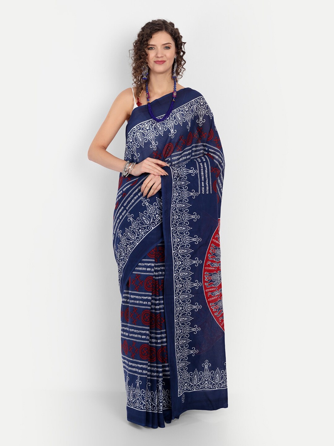 BUTA BUTI Violet & Red Ethnic Motifs Pure Cotton Saree
