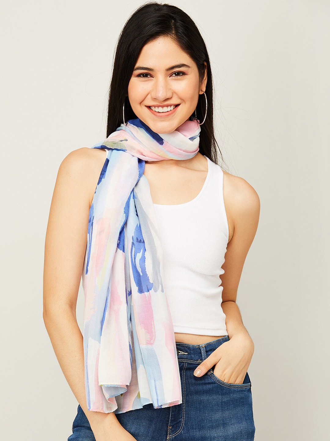 Ginger by Lifestyle Women Blue & White Printed Stole