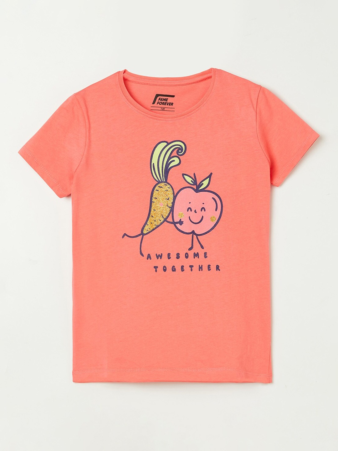 Fame Forever by Lifestyle Girls Coral & Black Printed T-shirt