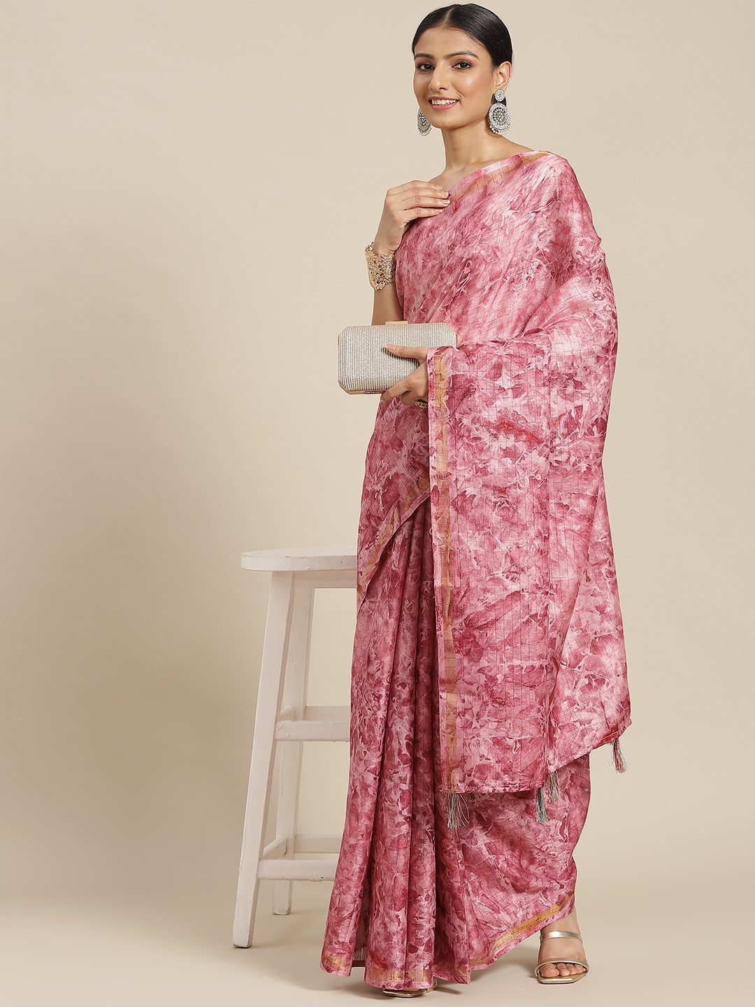 Havida Sarees Pink Tie and Dye Cotton Silk Saree