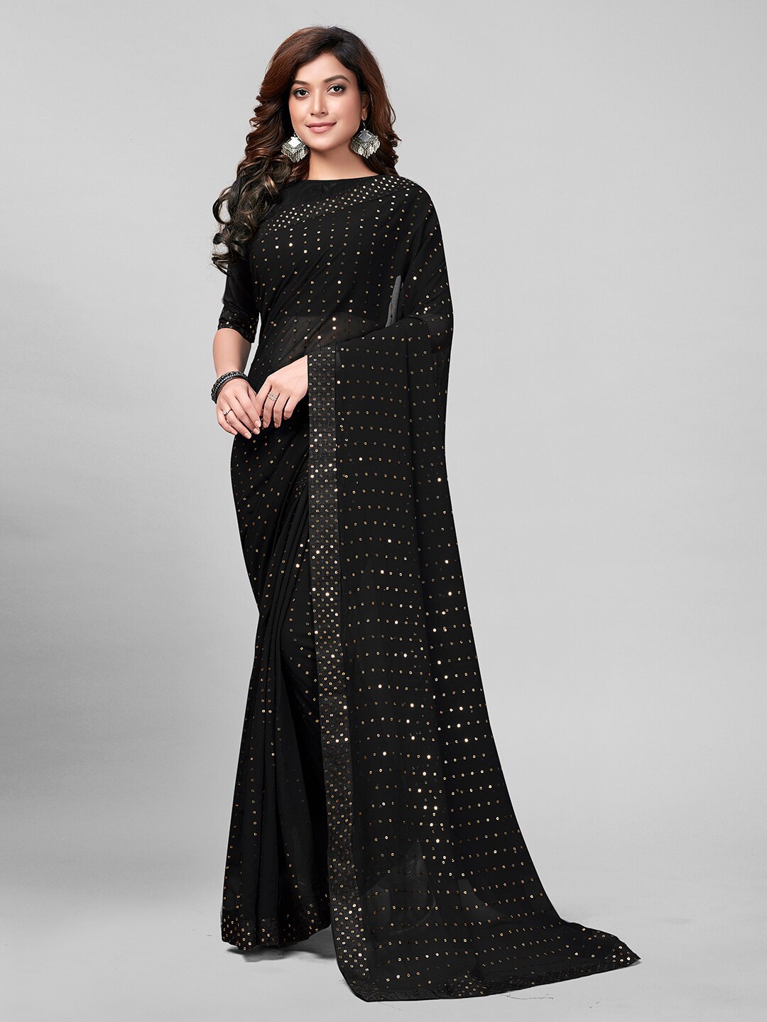 Mitera Black Embellished Sequinned Pure Georgette Saree
