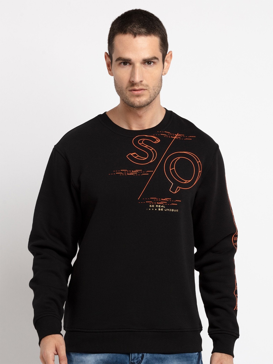 Status Quo Men Black Printed Sweatshirt