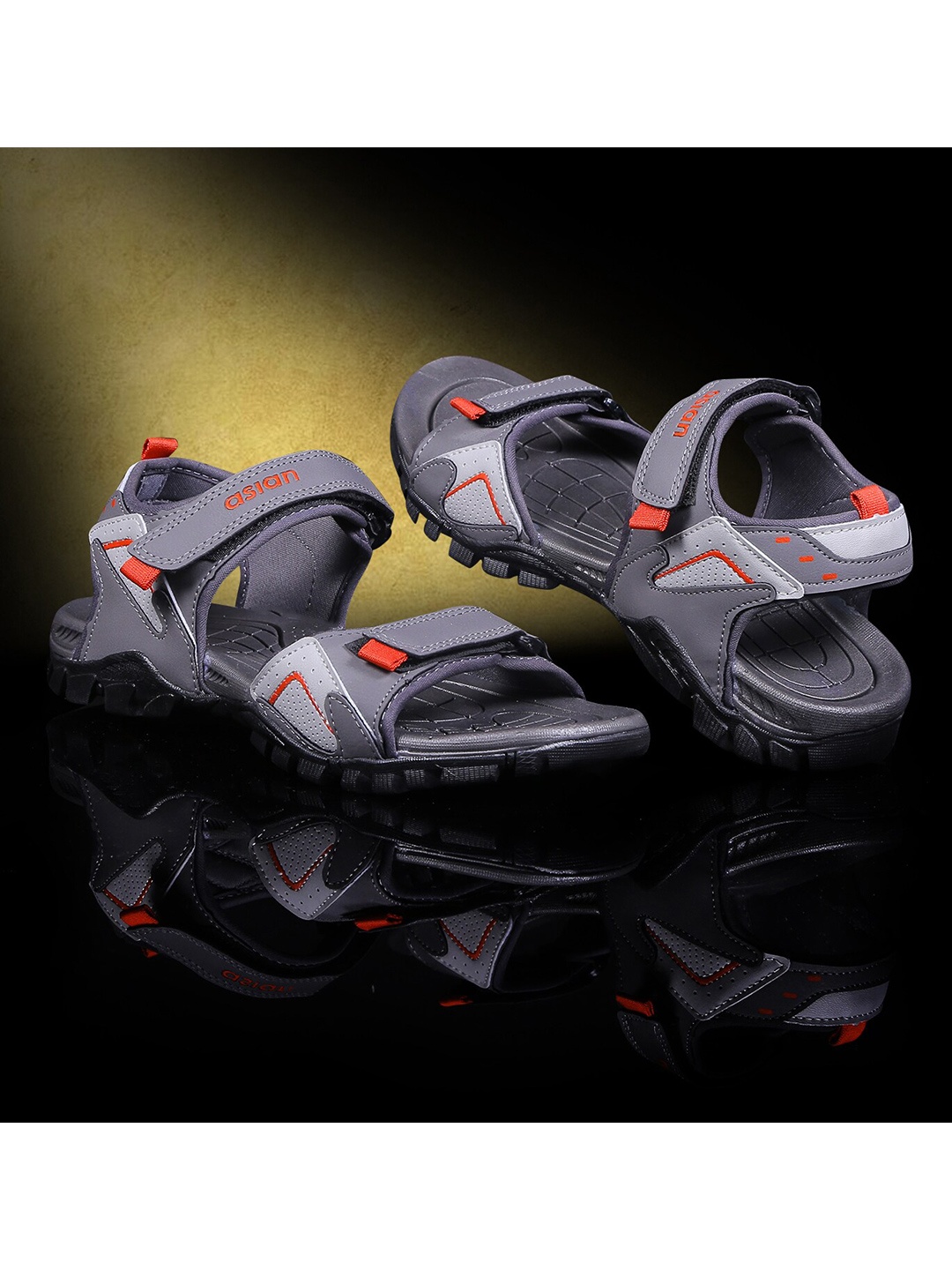 ASIAN Men Grey & Red Sports Sandals