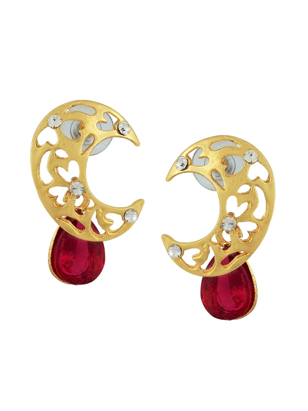 Kshitij Jewels Women Gold-Toned & Red Contemporary Studs Earrings