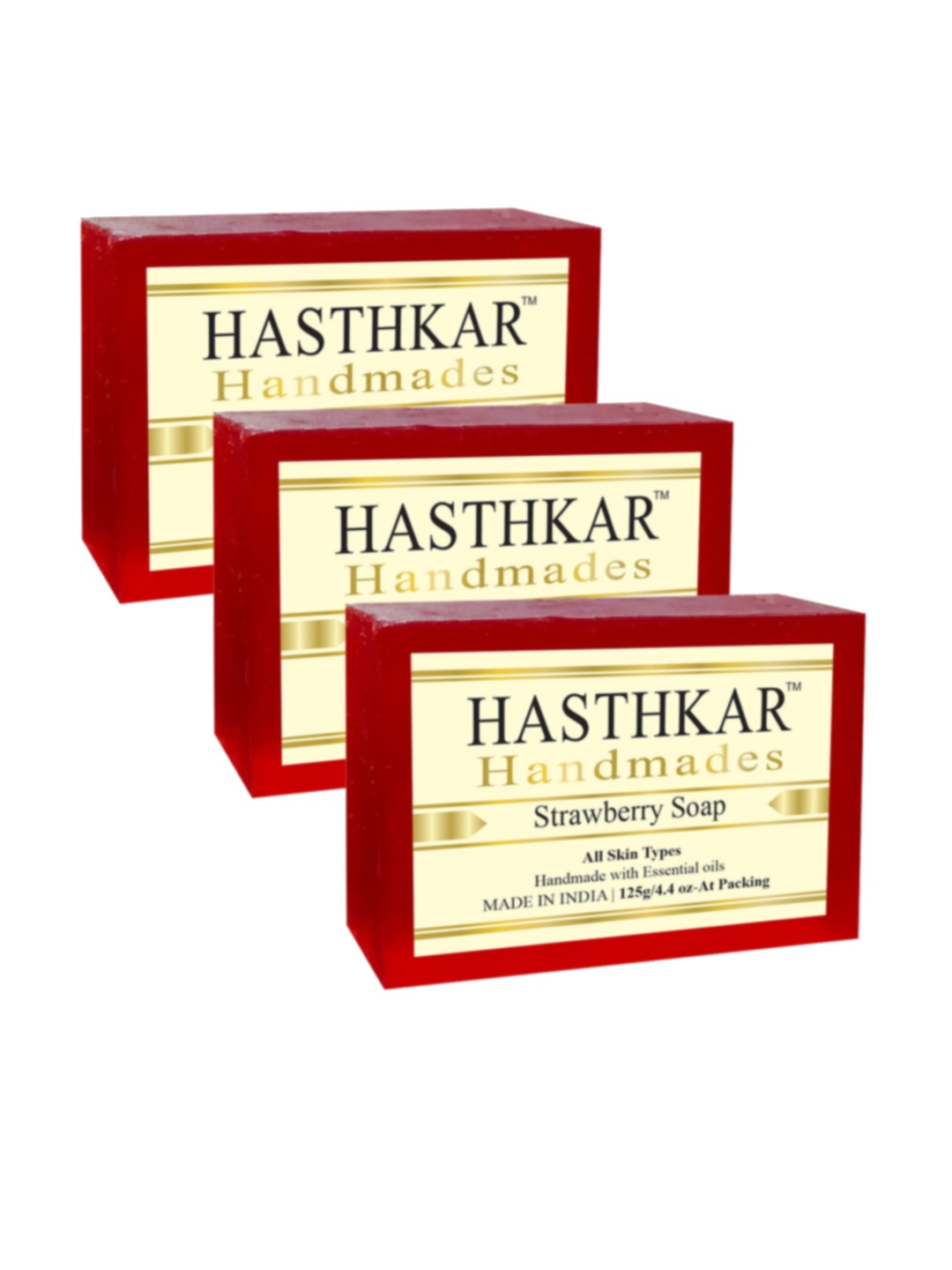 Hasthkar Set of 3 Handmade Strawberry Soap with Glycerin & Coconut Oil - 125 g Each, Red
Hasthkar Set of 3 Handmade Strawberry Soap with Glycerin & Coconut Oil - 125 g Each, Red