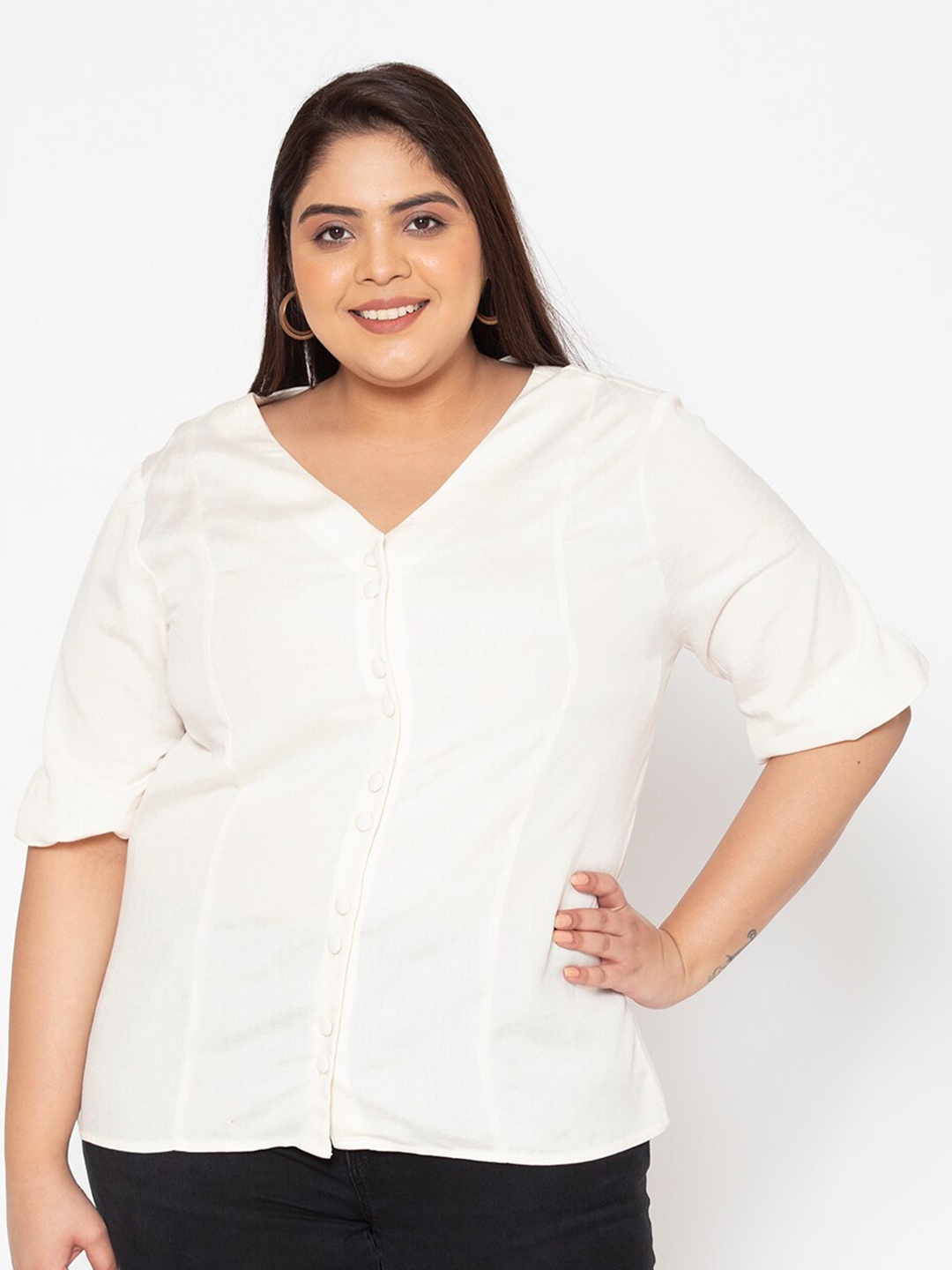 Womauraa Women Plus Size Off White Shirt Style Top