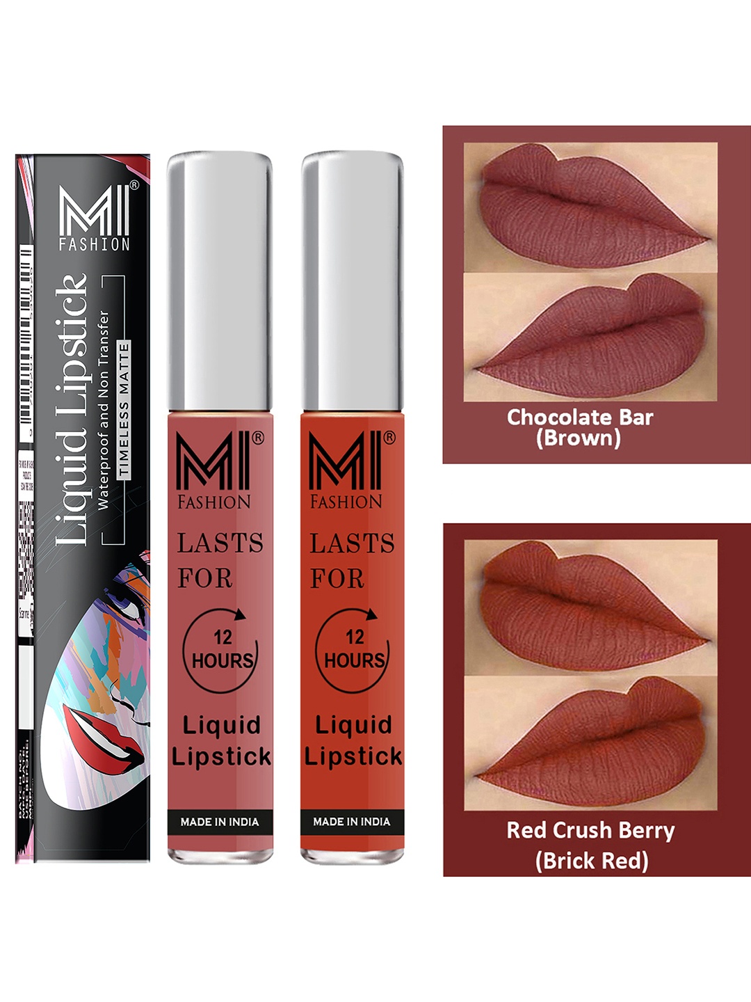 MI FASHION Set of 2 Smudge Free Matte Finish Moisturizing Liquid Lipsticks - Red & Brown, Maroon
MI FASHION Set of 2 Smudge Free Matte Finish Moisturizing Liquid Lipsticks - Red & Brown, Maroon