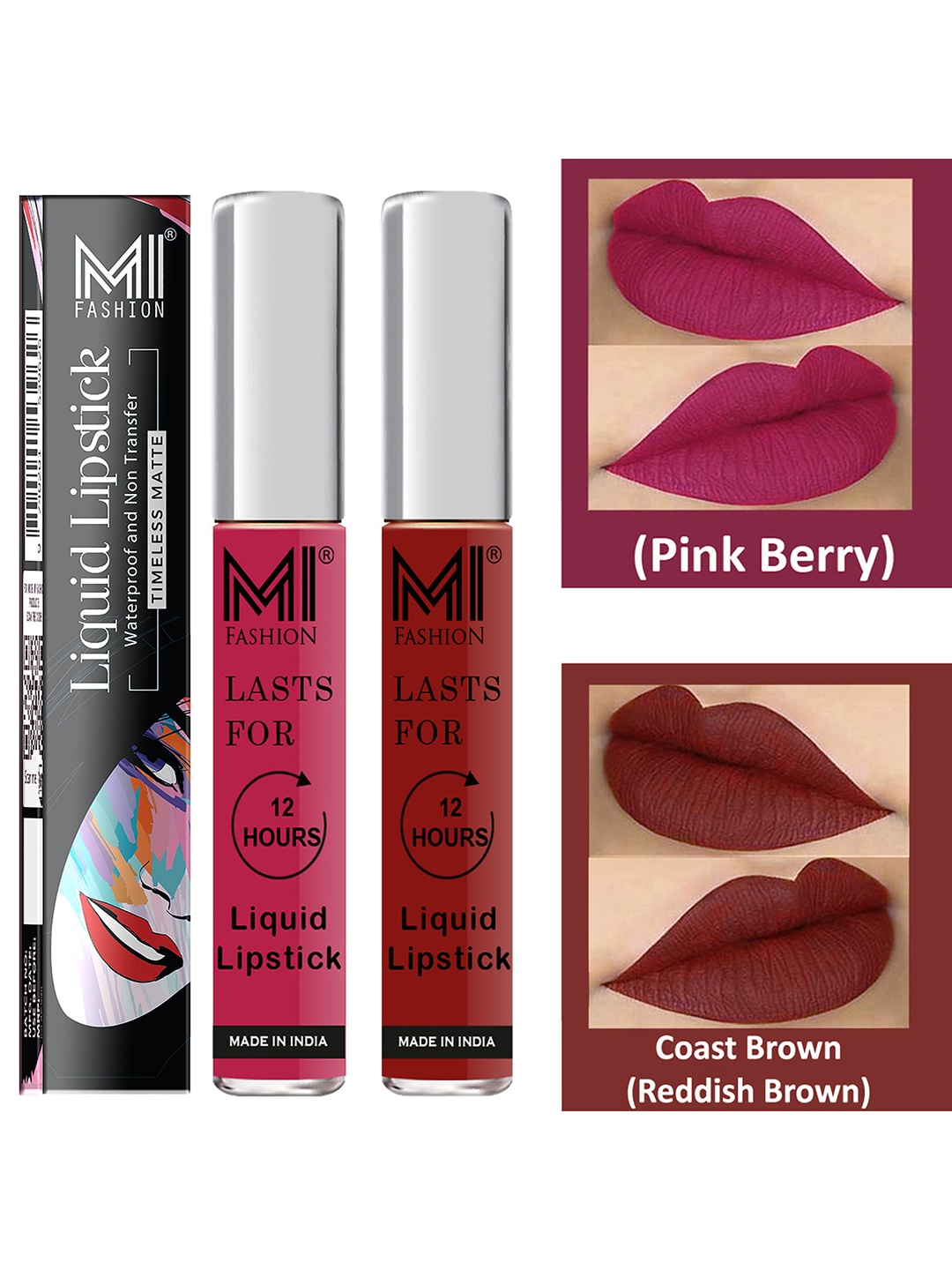 MI FASHION Set of 2 Smudge Free Matte Finish Moisturizing Liquid Lipstick - Pink & Brown
MI FASHION Set of 2 Smudge Free Matte Finish Moisturizing Liquid Lipstick - Pink & Brown