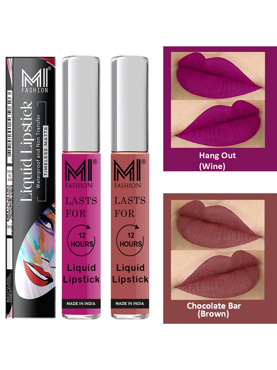 MI FASHION Set of 2 Smudge Free Matte Finish Moisturizing Liquid Lipstick - Purple & Brown
MI FASHION Set of 2 Smudge Free Matte Finish Moisturizing Liquid Lipstick - Purple & Brown