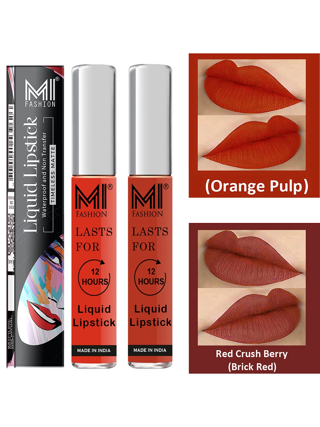 MI FASHION Set of 2 Smudge Free Matte Finish Moisturizing Liquid Lipstick - Orange & Red
MI FASHION Set of 2 Smudge Free Matte Finish Moisturizing Liquid Lipstick - Orange & Red