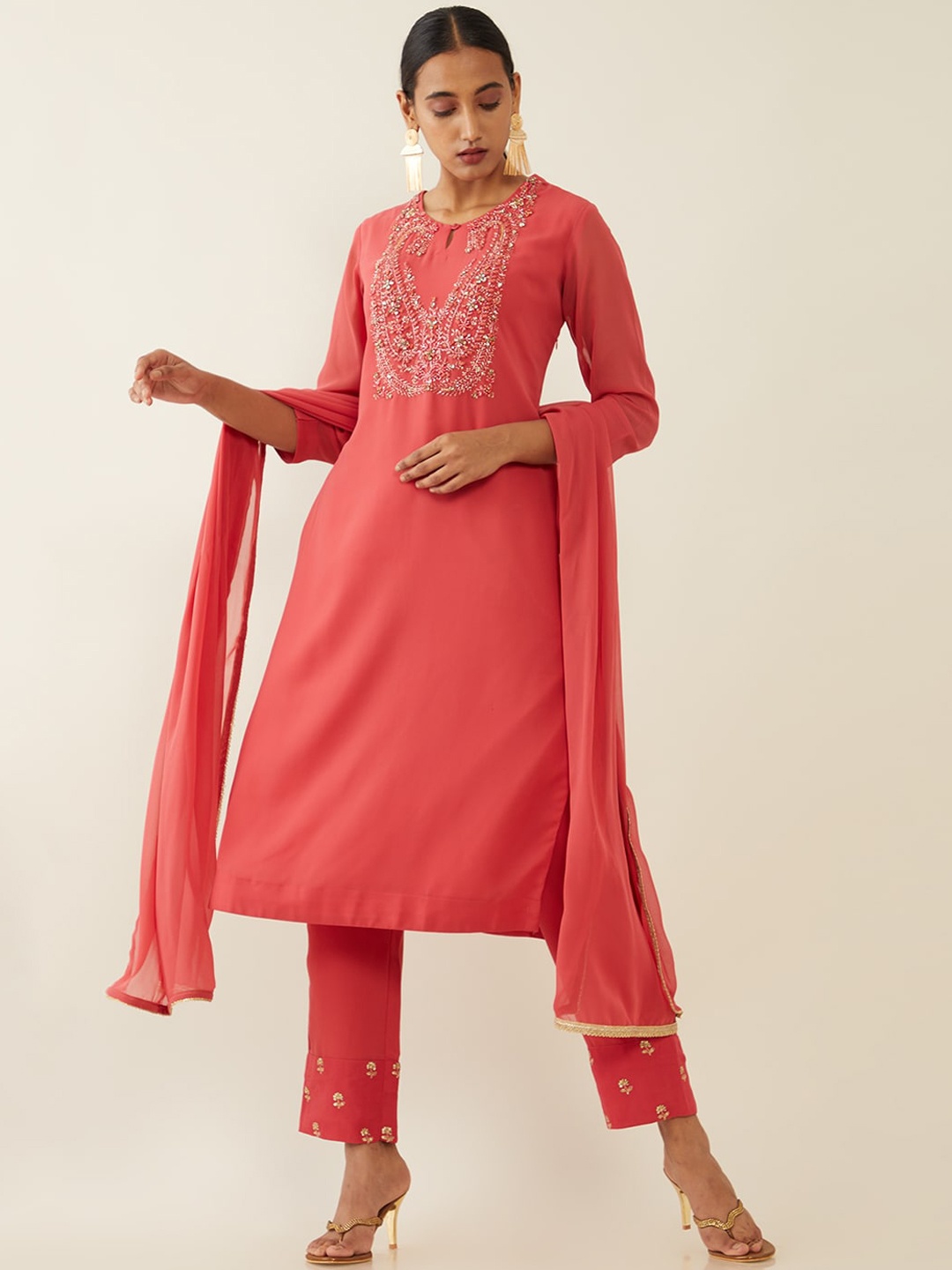 Soch Women Coral Floral Yoke Design Beads and Stones Kurta with Trousers & With Dupatta
Soch Women Coral Floral Yoke Design Beads and Stones Kurta with Trousers & With Dupatta