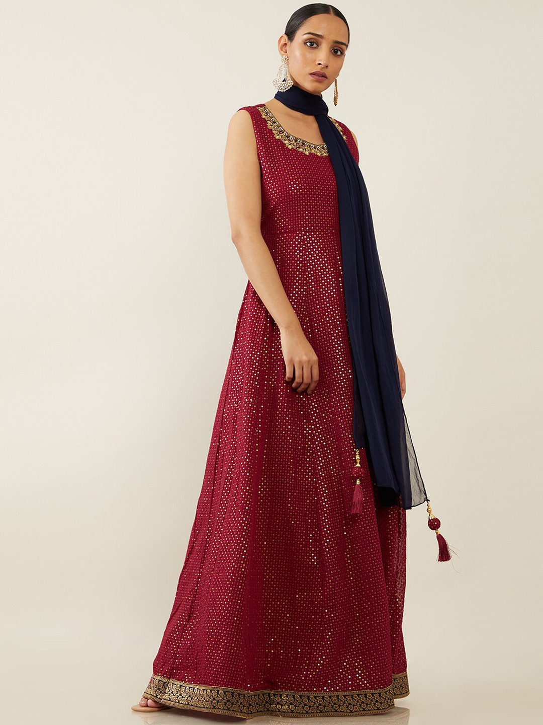 Soch Women Maroon Ethnic Motifs Embroidered Sequinned Kurti Palazzos & With Dupatta
Soch Women Maroon Ethnic Motifs Embroidered Sequinned Kurti Palazzos & With Dupatta