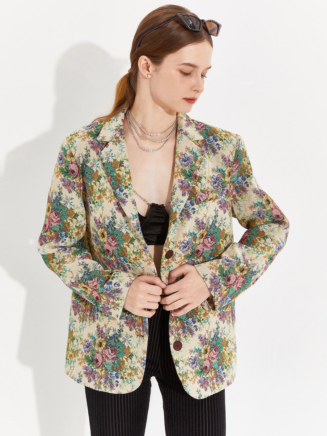 URBANIC Women Multicoloured Printed Single-Breasted Casual Blazer, Multi