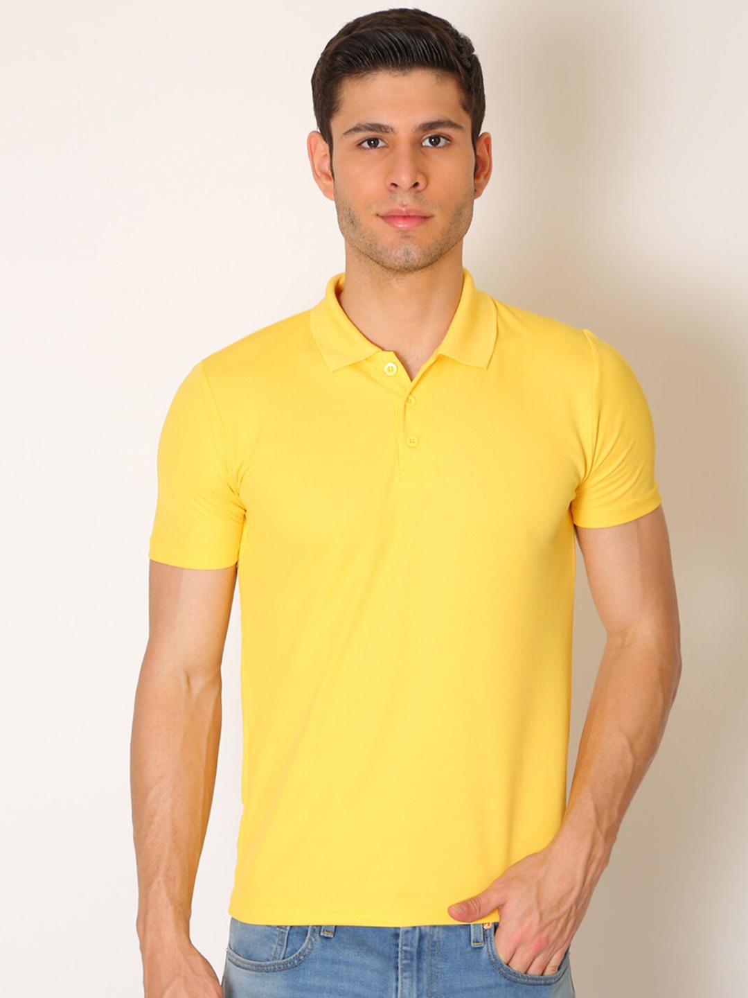 JMP Men Yellow Polo Collar Slim Fit T-shirt