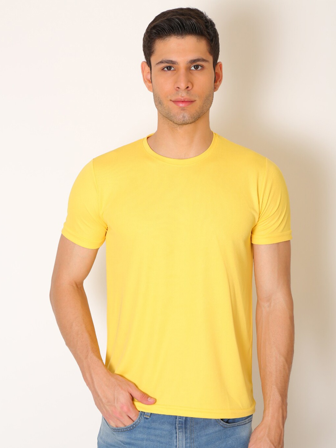JMP Men Yellow Slim Fit T-shirt