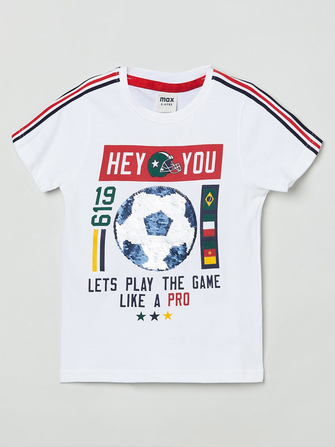 max Boys White Typography Printed Applique Pure Cotton T-shirt