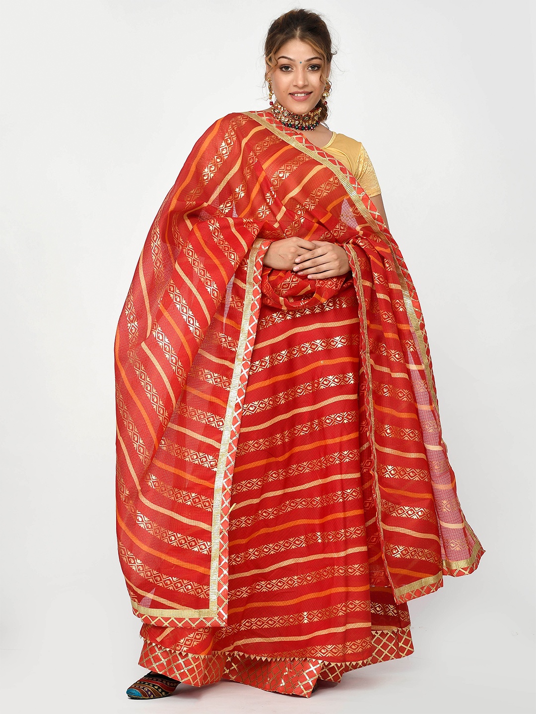 Kesarya Women Red & Gold-Toned Embellished Khari Print Ready to Wear Lehenga & Unstitched Blouse With Dupatta
Kesarya Women Red & Gold-Toned Embellished Khari Print Ready to Wear Lehenga & Unstitched Blouse With Dupatta