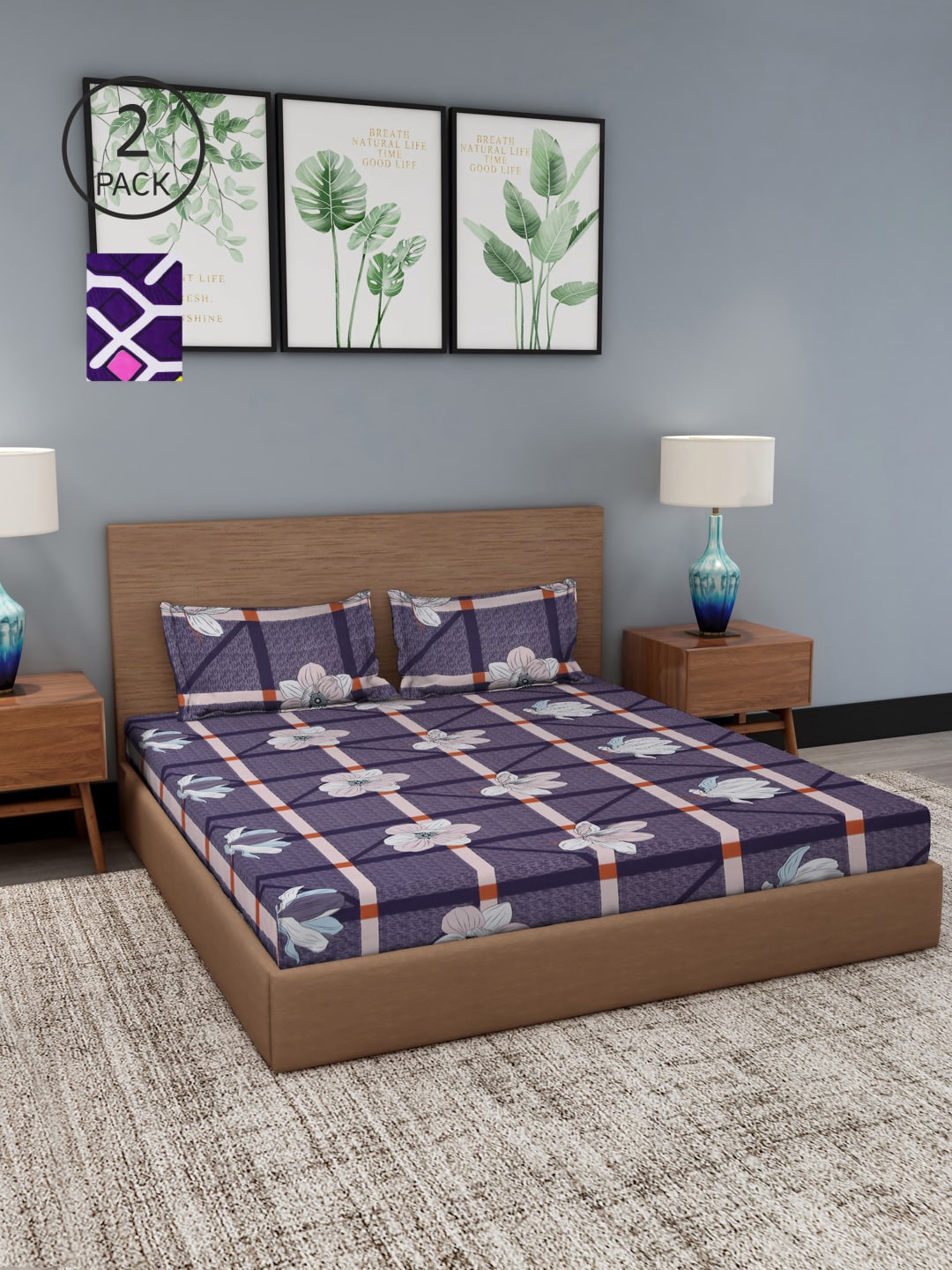 Dhrohar Set of 2 Blue & Purple Queen Double Bedsheet with Pillow Cover Set - 230 X 250 Cms, Multi
Dhrohar Set of 2 Blue & Purple Queen Double Bedsheet with Pillow Cover Set - 230 X 250 Cms, Multi