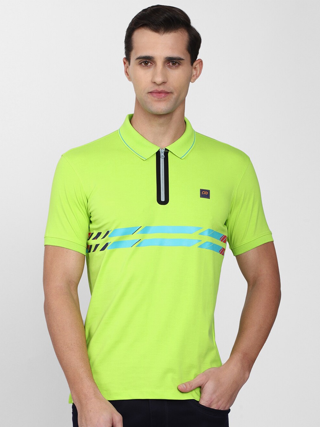 Peter England Casuals Men Fluorescent Green & Blue Striped Polo Collar Slim Fit T-shirt
Peter England Casuals Men Fluorescent Green & Blue Striped Polo Collar Slim Fit T-shirt