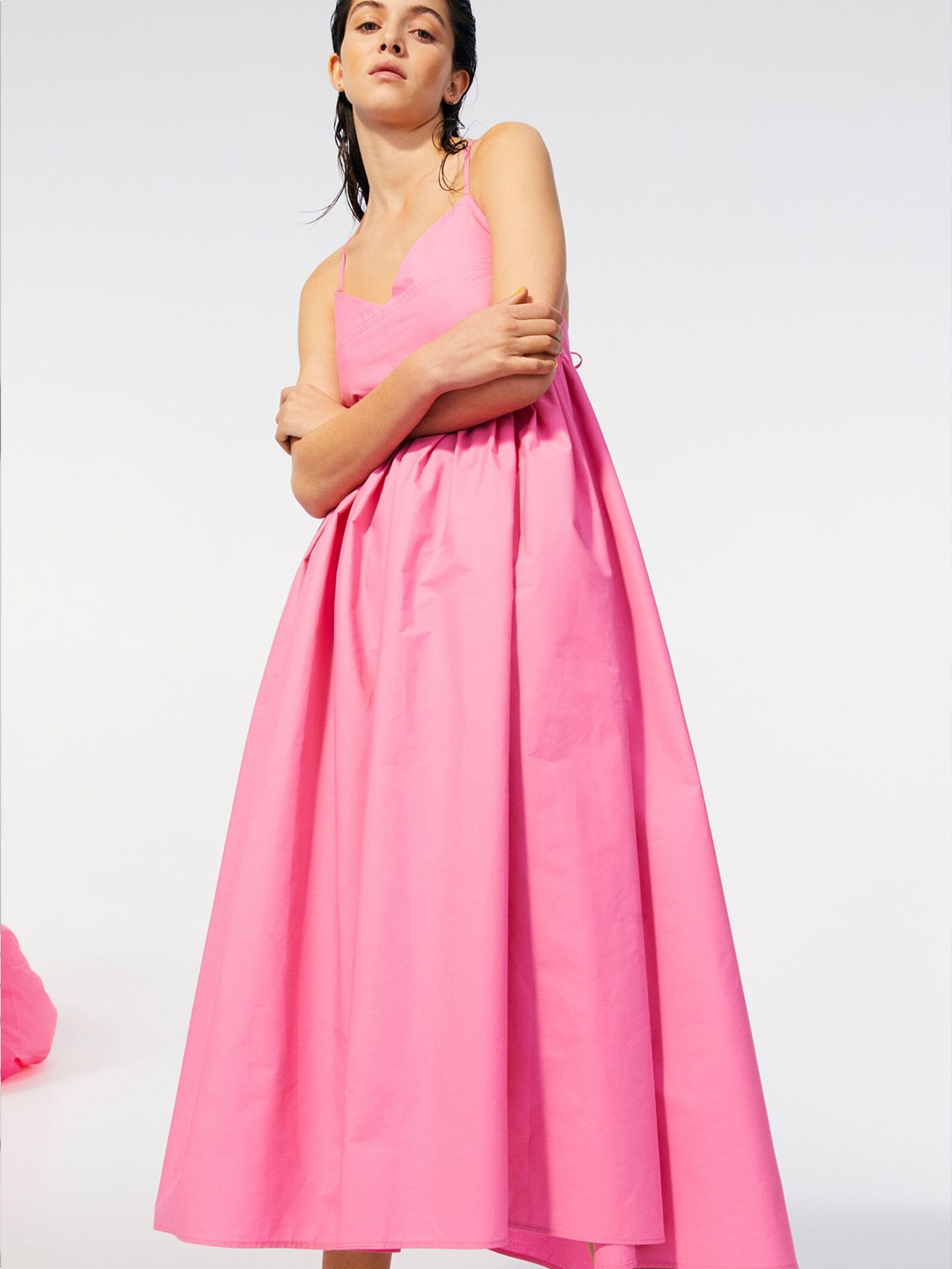 H&M Women Pink V-Neck Cotton Dress
