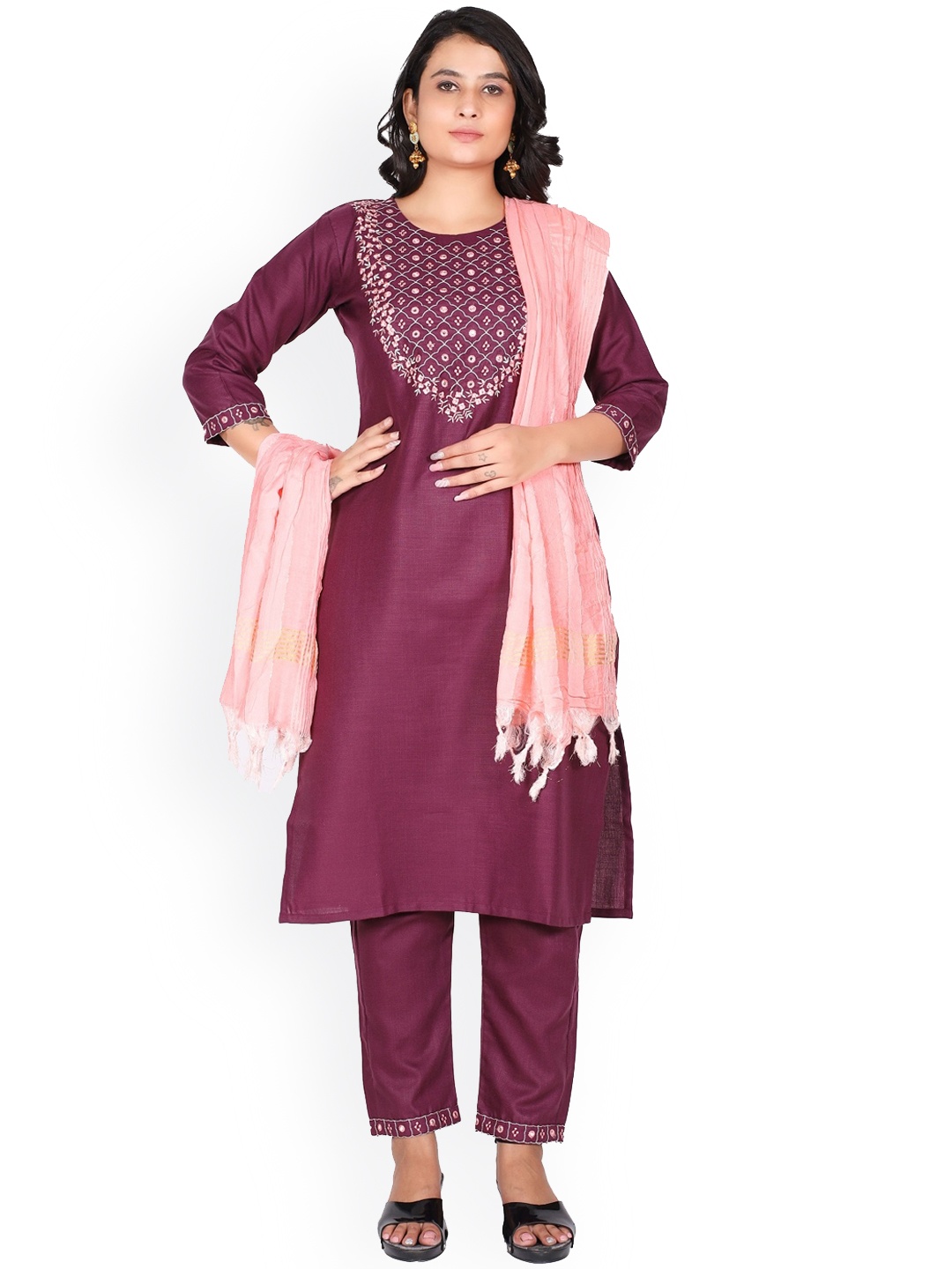 KALINI Women Magenta & Pink Embroidered Yoke Design Kurta with Trousers & With Dupatta
KALINI Women Magenta & Pink Embroidered Yoke Design Kurta with Trousers & With Dupatta