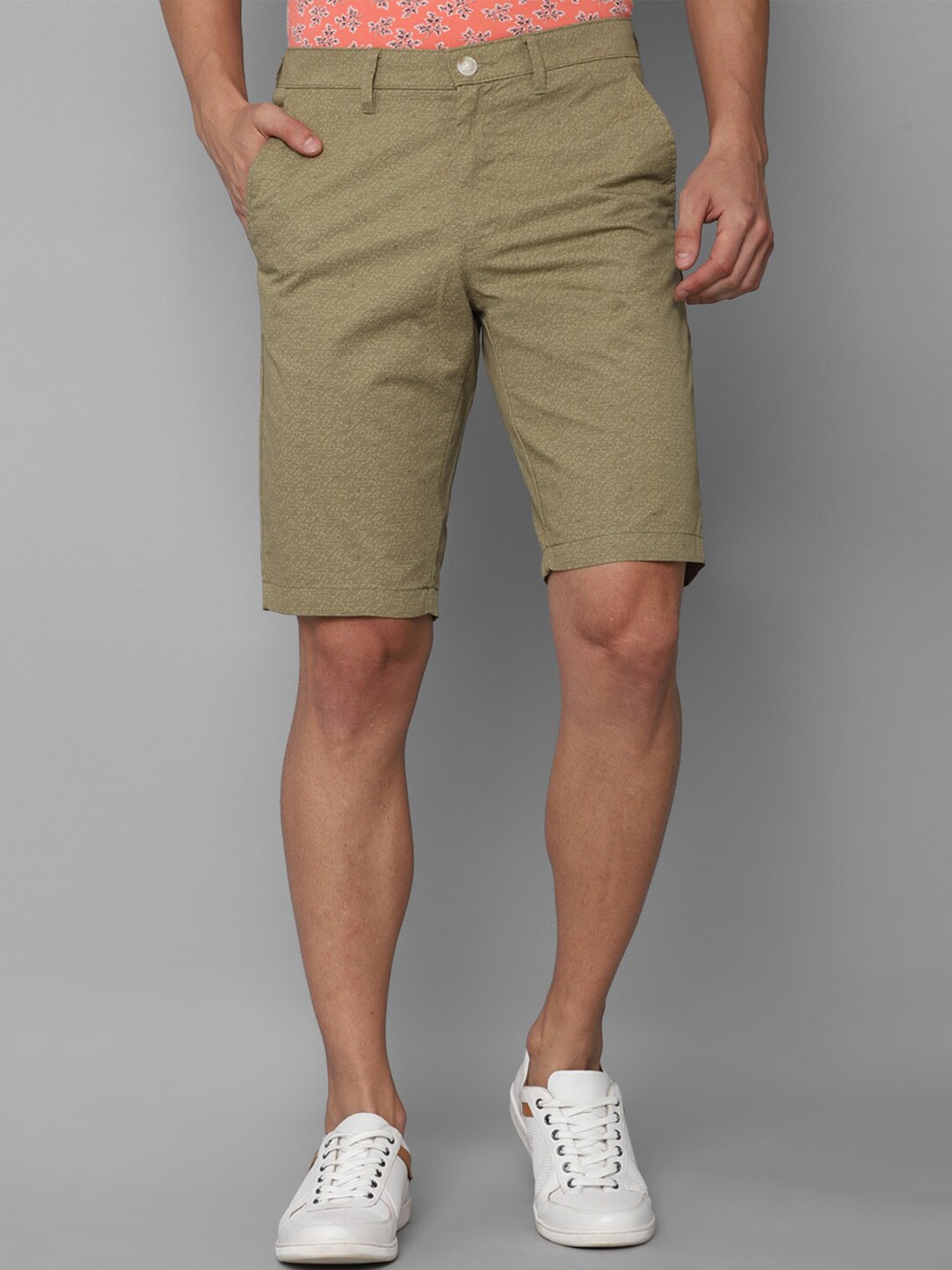 Allen Solly Men Olive Green Printed Slim Fit Shorts